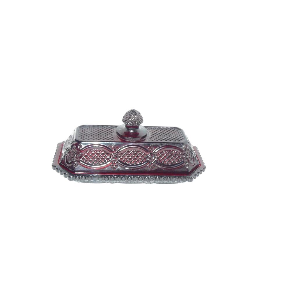 Vintage Avon Cape Cod Ruby Red Glass Butter Dish Lid Rectangular Knob MCM Retro - Picture 7 of 9